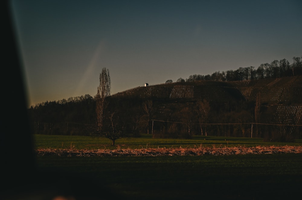 a view of a hill from a car window