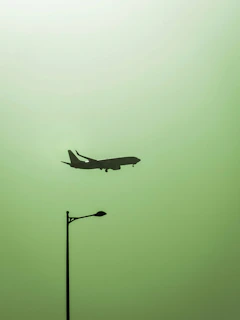 Minimalist aviation-themed poster with a vintage airplane silhouette against a calm sky