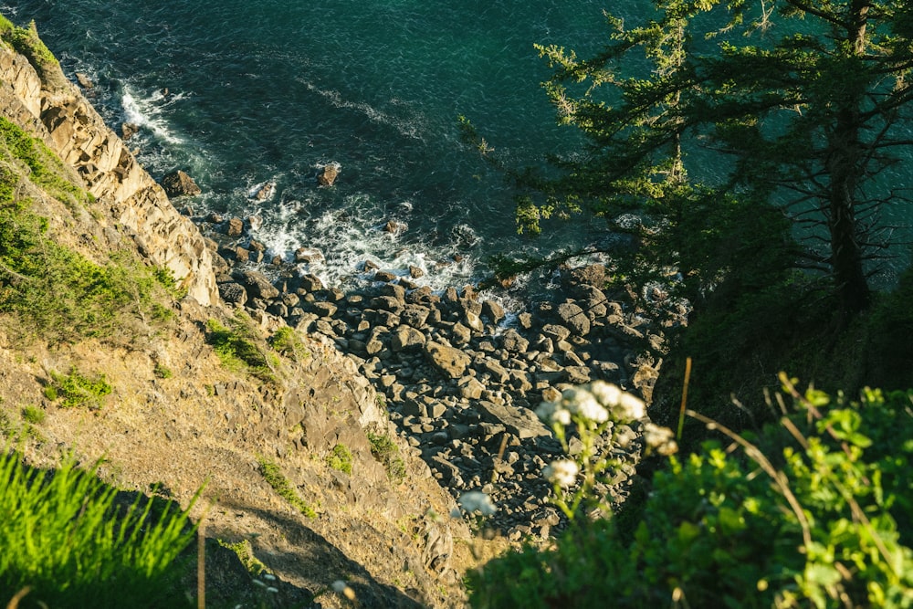 a view of the ocean from a cliff