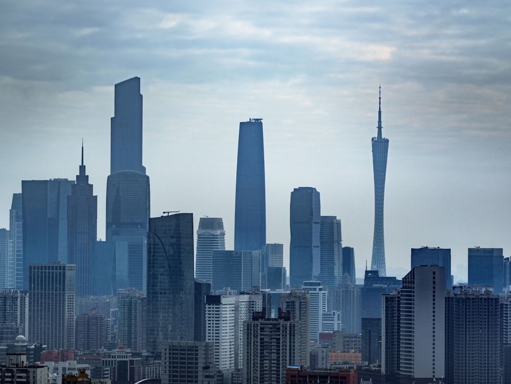 a view of a city with tall buildings