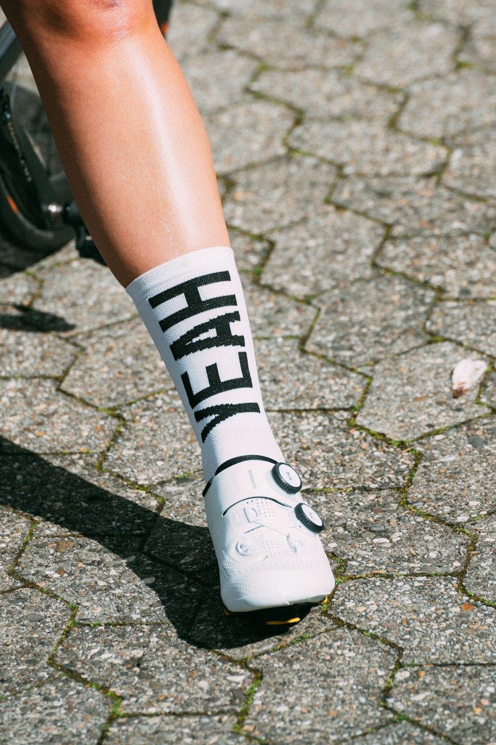 a close up of a person riding a bike