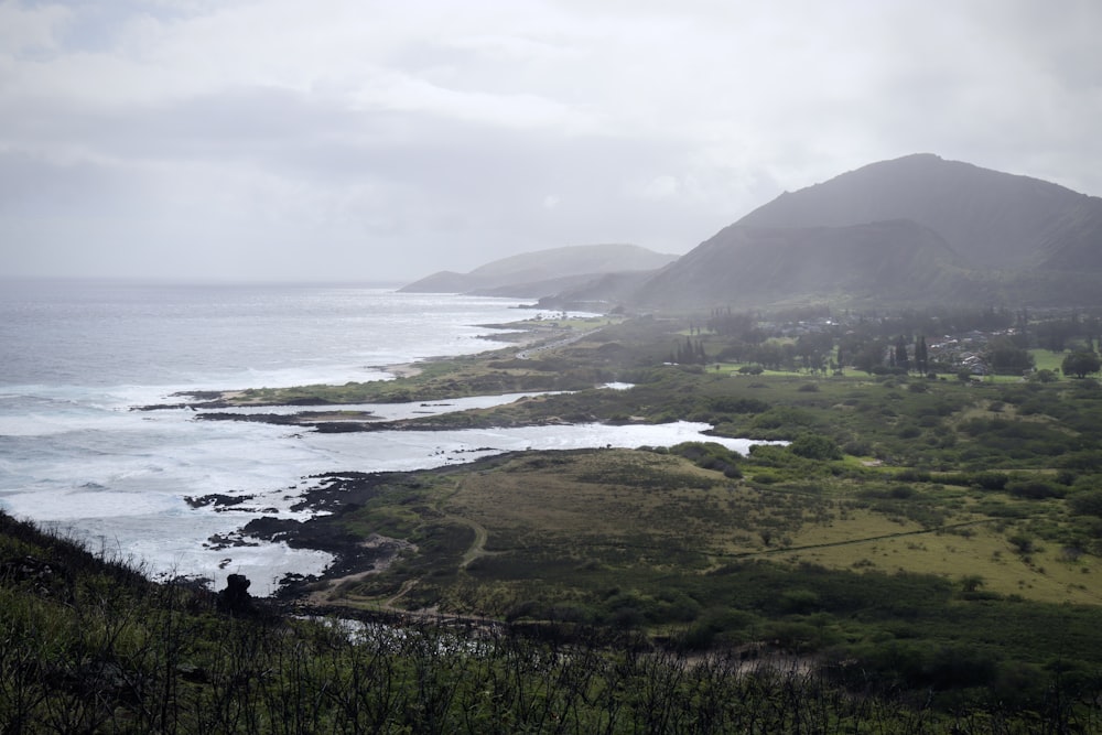 a view of the ocean from a hill