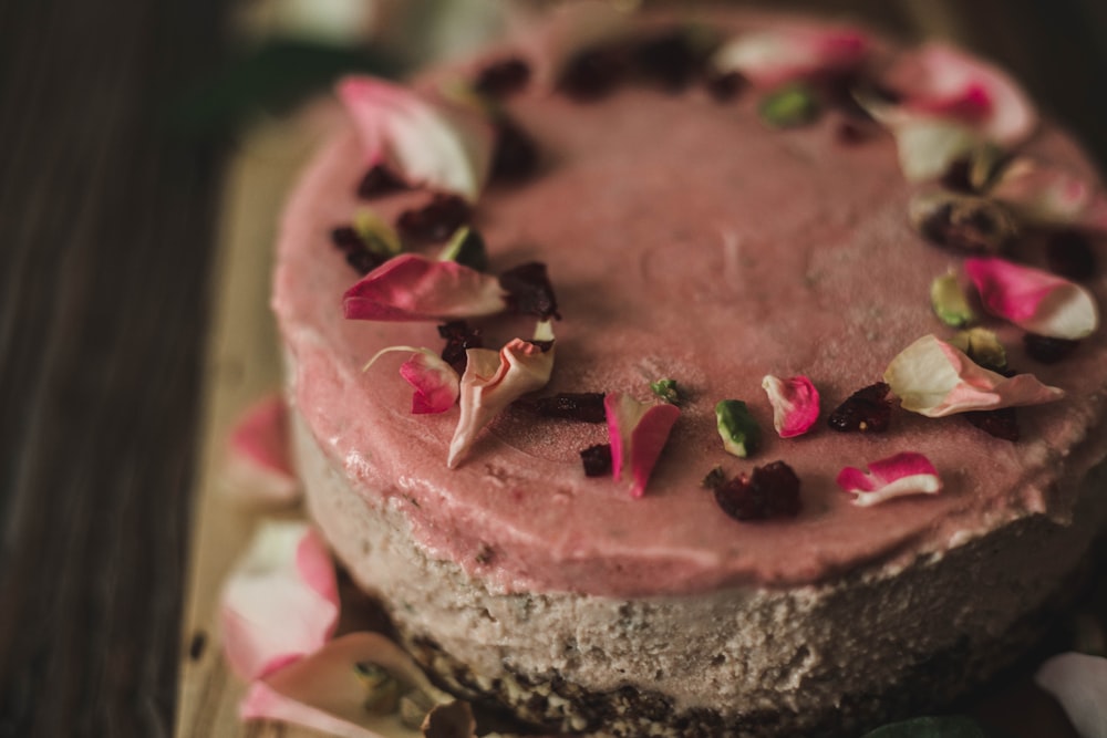 a close up of a cake on a table