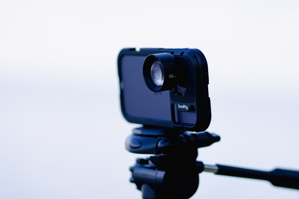 a close up of a camera on a tripod