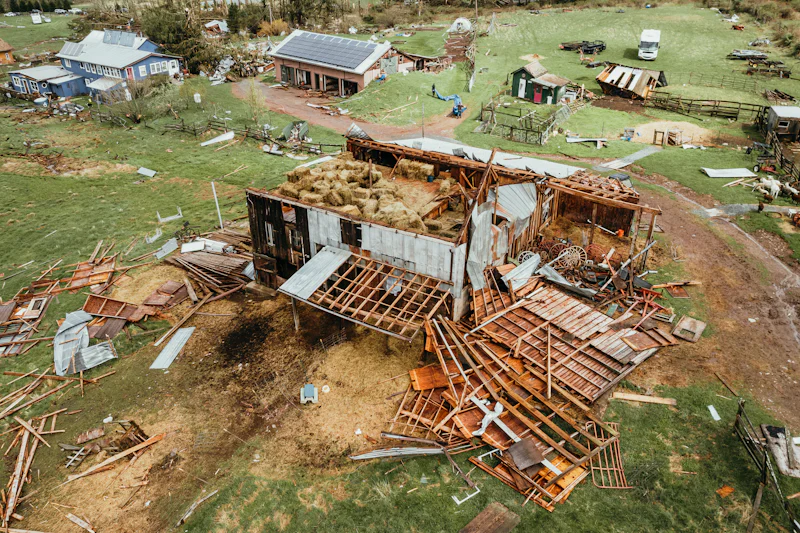 Aerial view of a residential roof under inspection