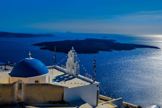 a church with a blue dome on top of a building