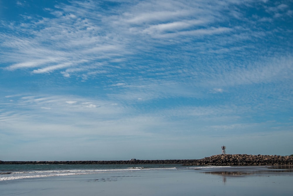 a person is flying a kite on the beach