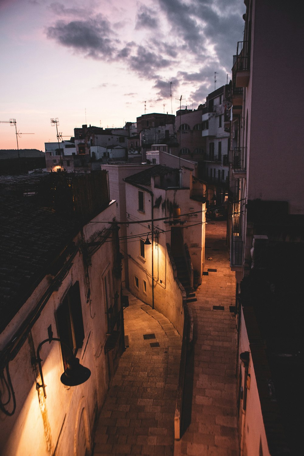 a view of a city street at night