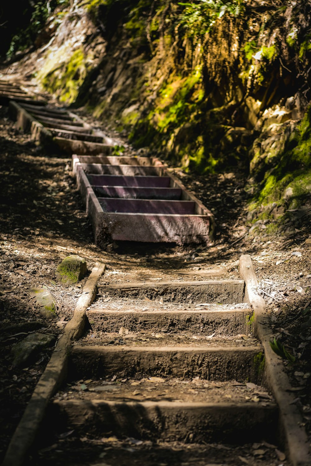 a set of stairs leading up to a cliff