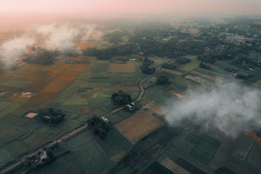 an aerial view of a rural area with a lot of trees