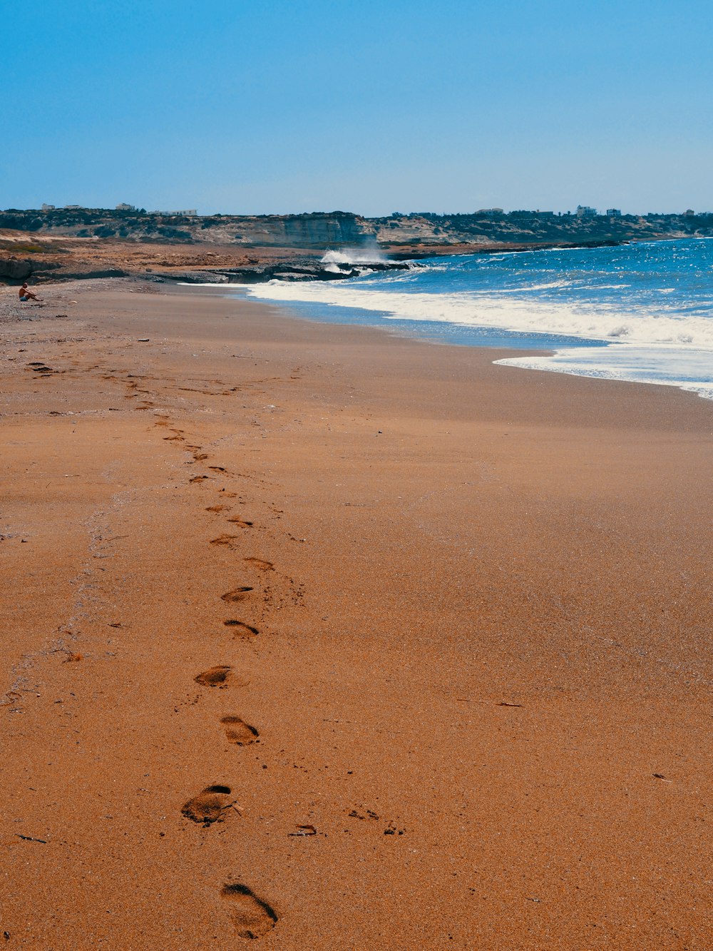 a person walking along a sandy beach next to the ocean