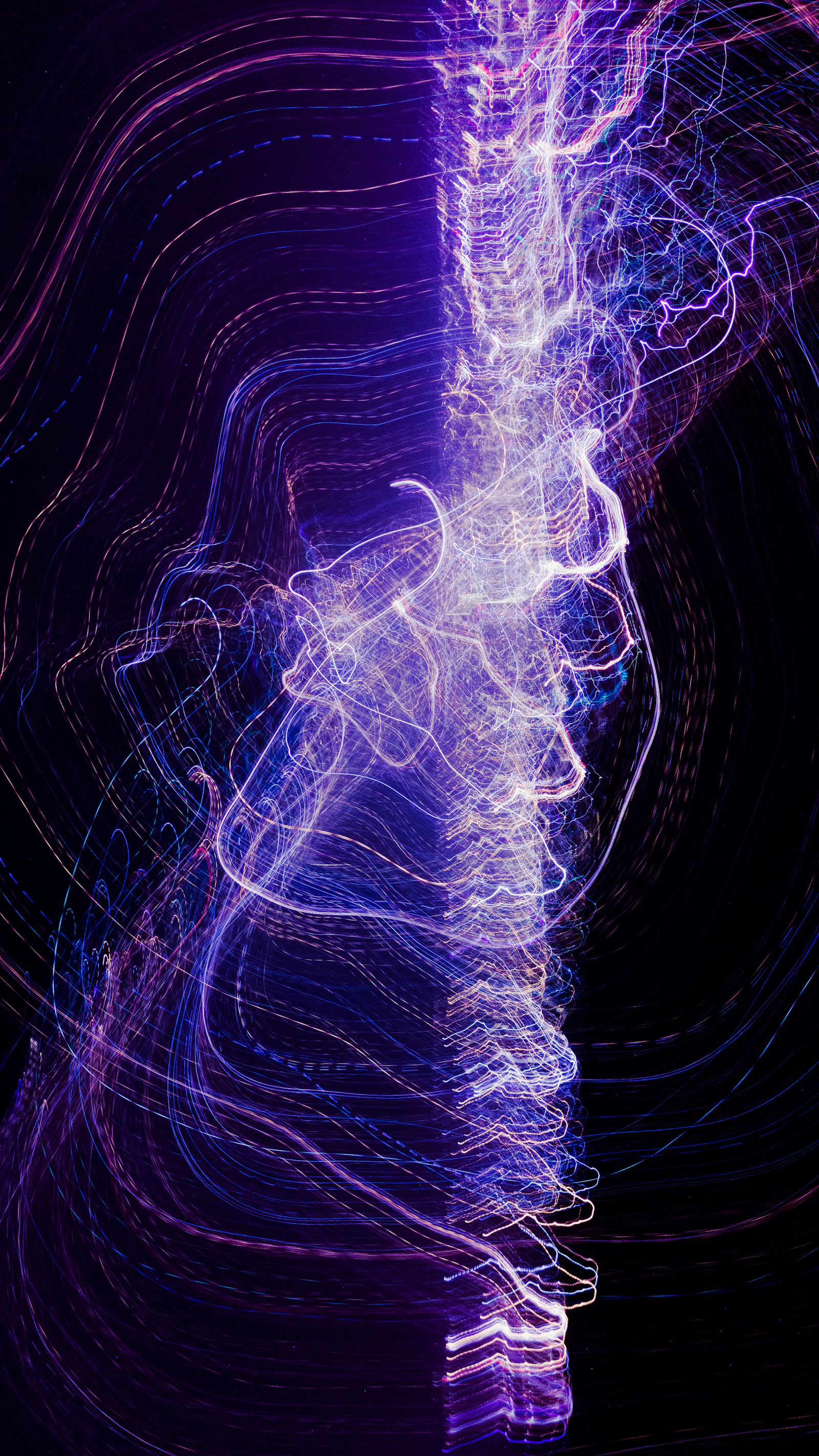 a blurry image of lines and shapes in purple and blue