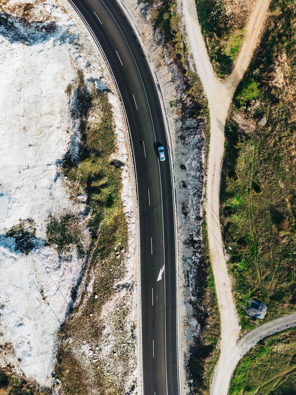 an aerial view of a road in the middle of nowhere