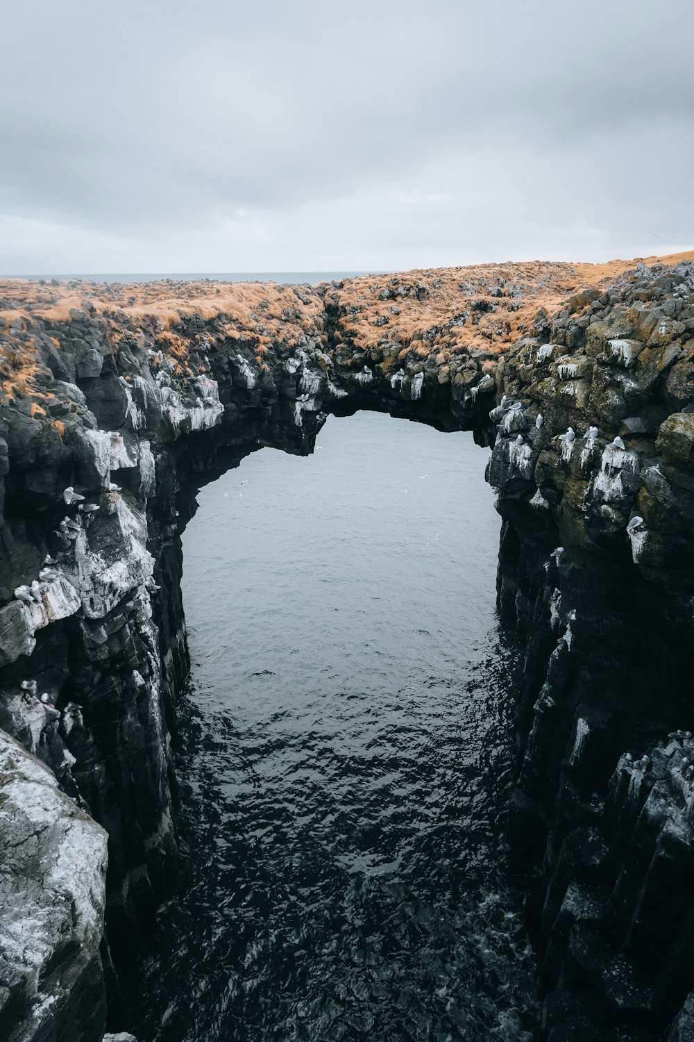 a large body of water surrounded by rocks