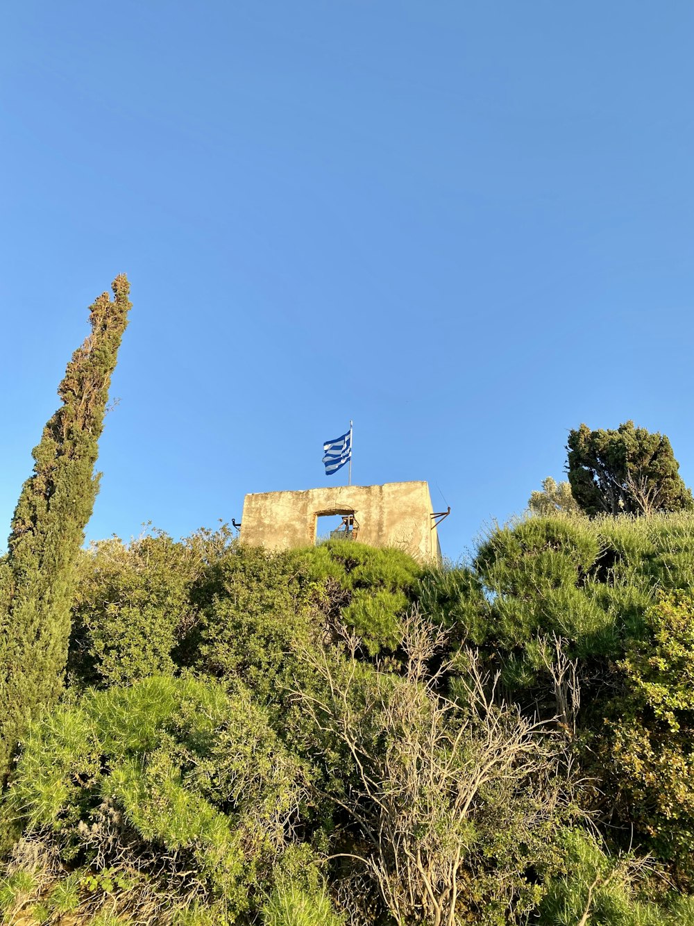 a building with a flag on top of it