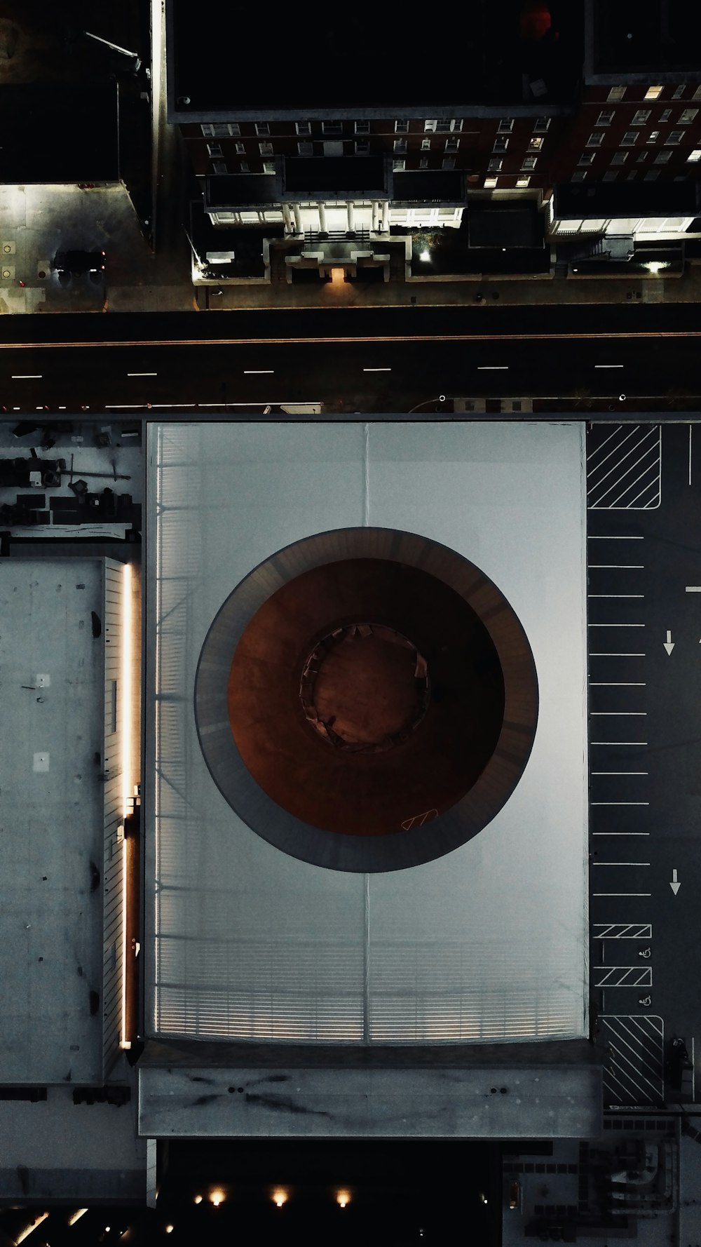 an overhead view of a large metal object