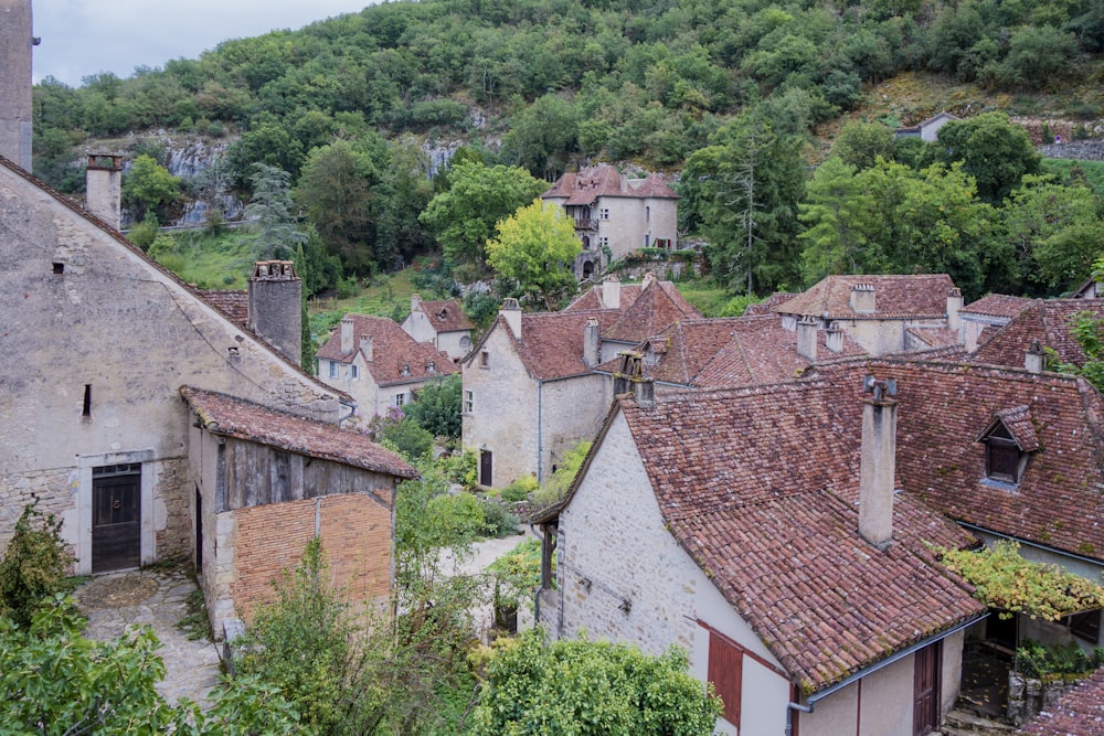 a view of a village from a high point of view