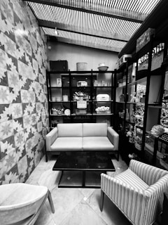 Salon interior showing cozy and stylish seating area.