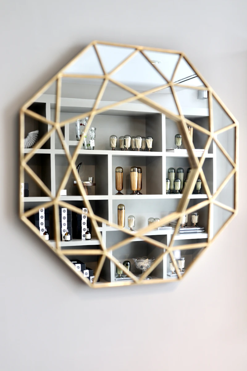 Umbra Prisma Geometric Hexagonal Wire Wall Mirror Matte Brass