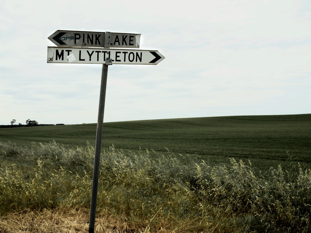 a couple of street signs sitting on the side of a road