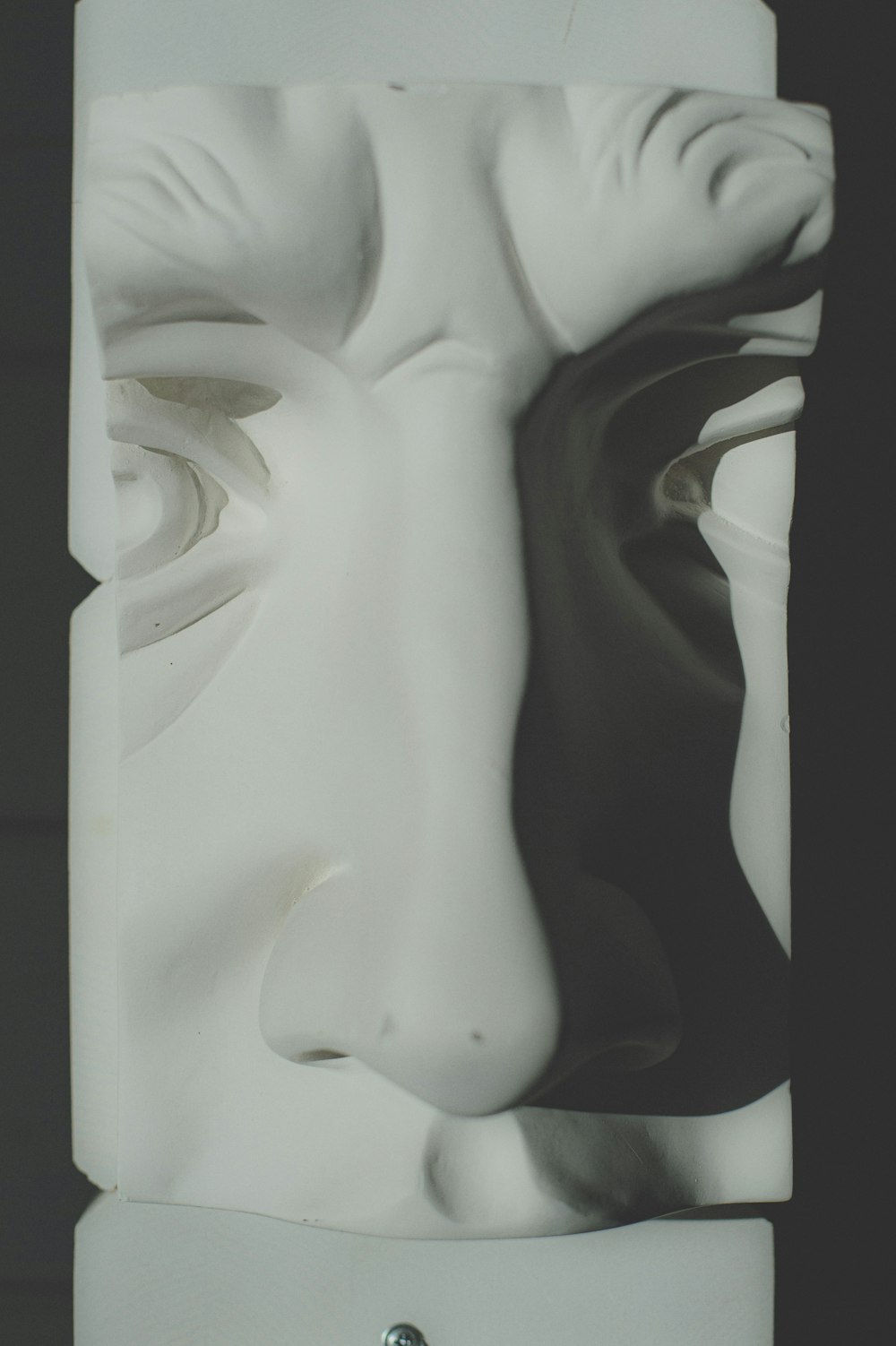 eine Nahaufnahme einer Skulptur des Gesichts einer Person