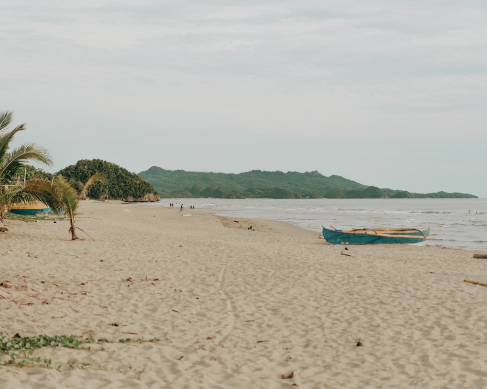 a boat on a beach near a body of water