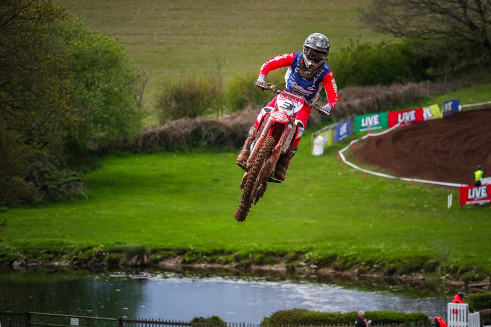 a person on a dirt bike in the air