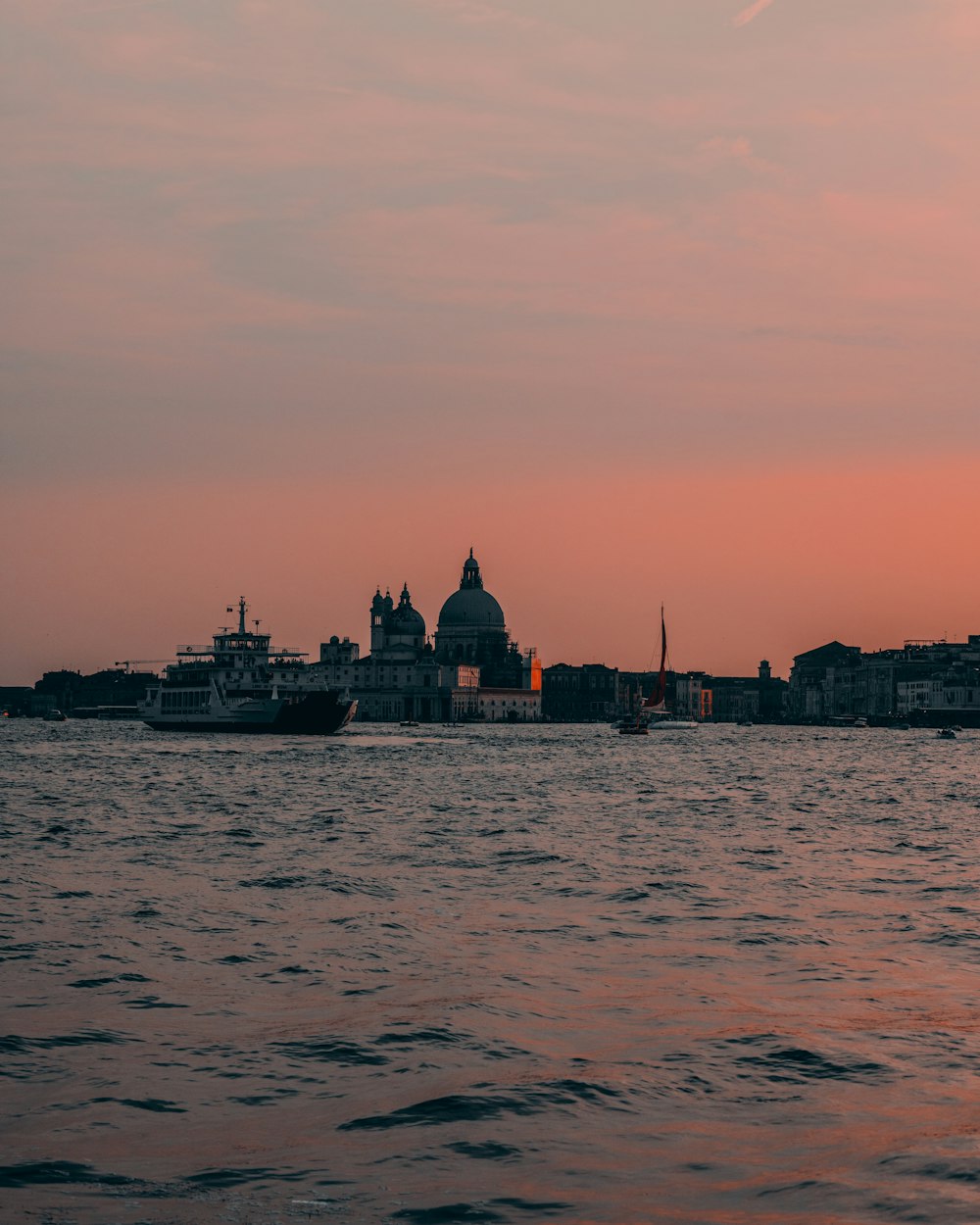 a large body of water with a city in the background