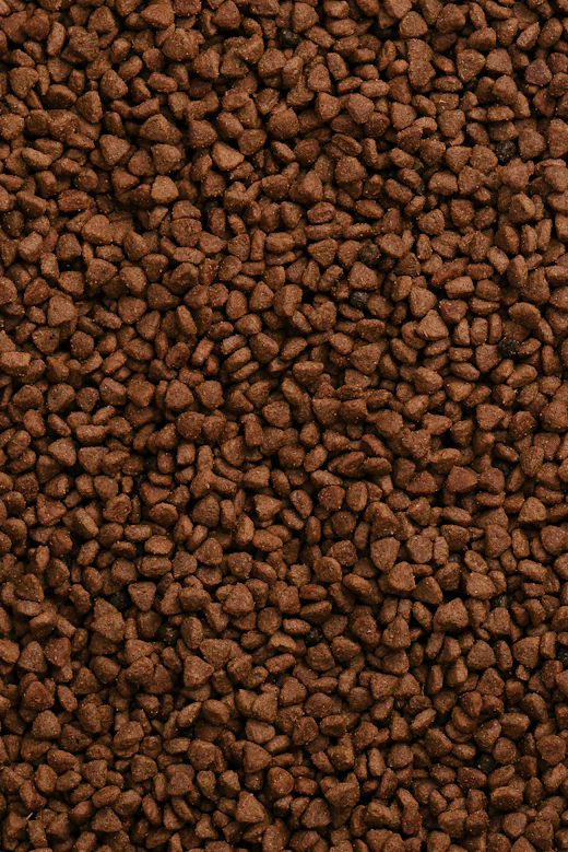 Nærbillede af brune tørfoderkroketter