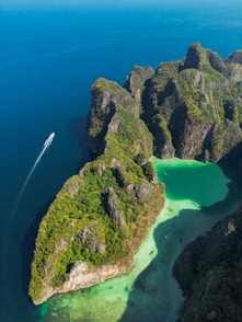 an aerial view of an island in the ocean