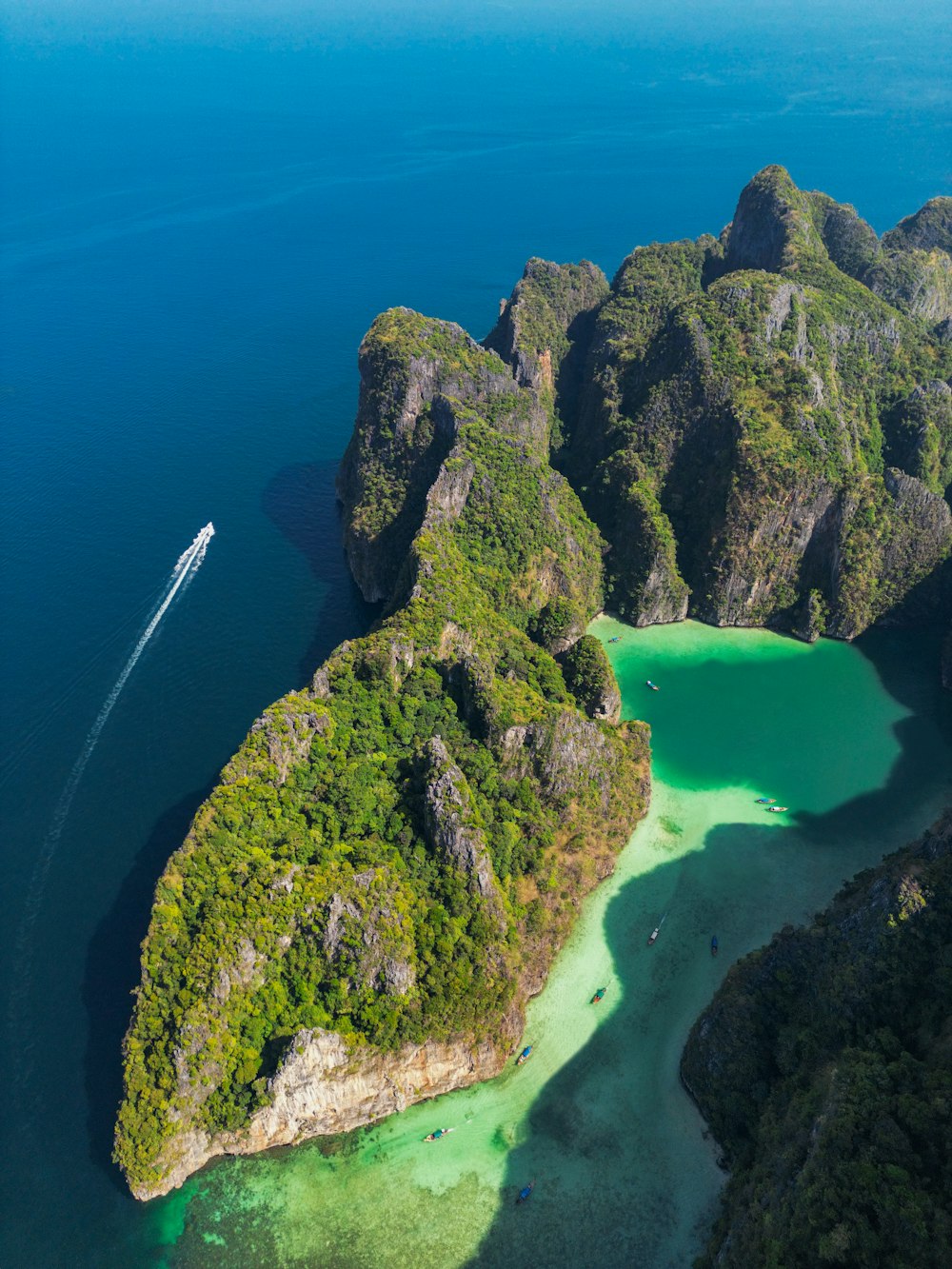 an aerial view of an island in the ocean