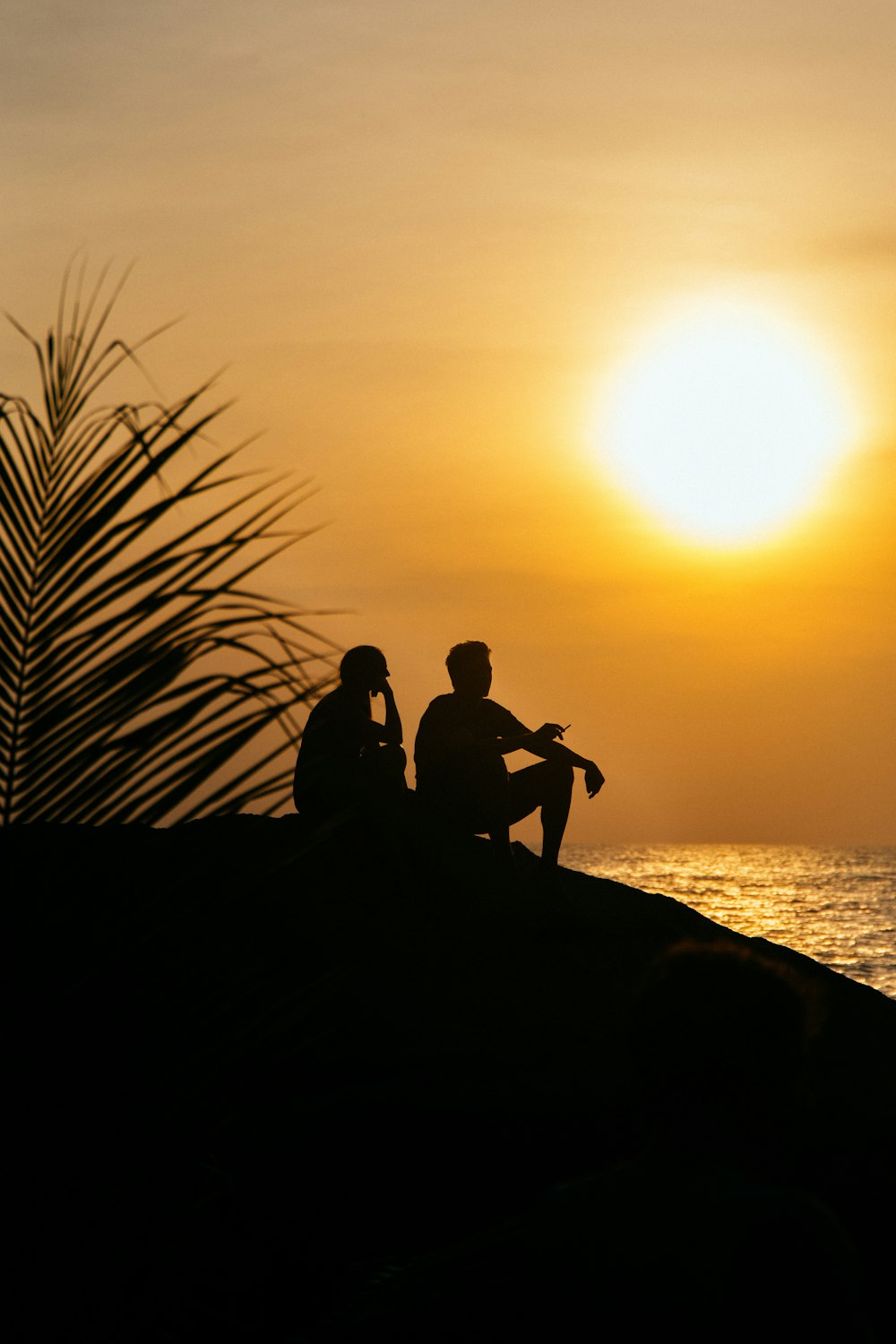 a couple of people sitting on top of a hill