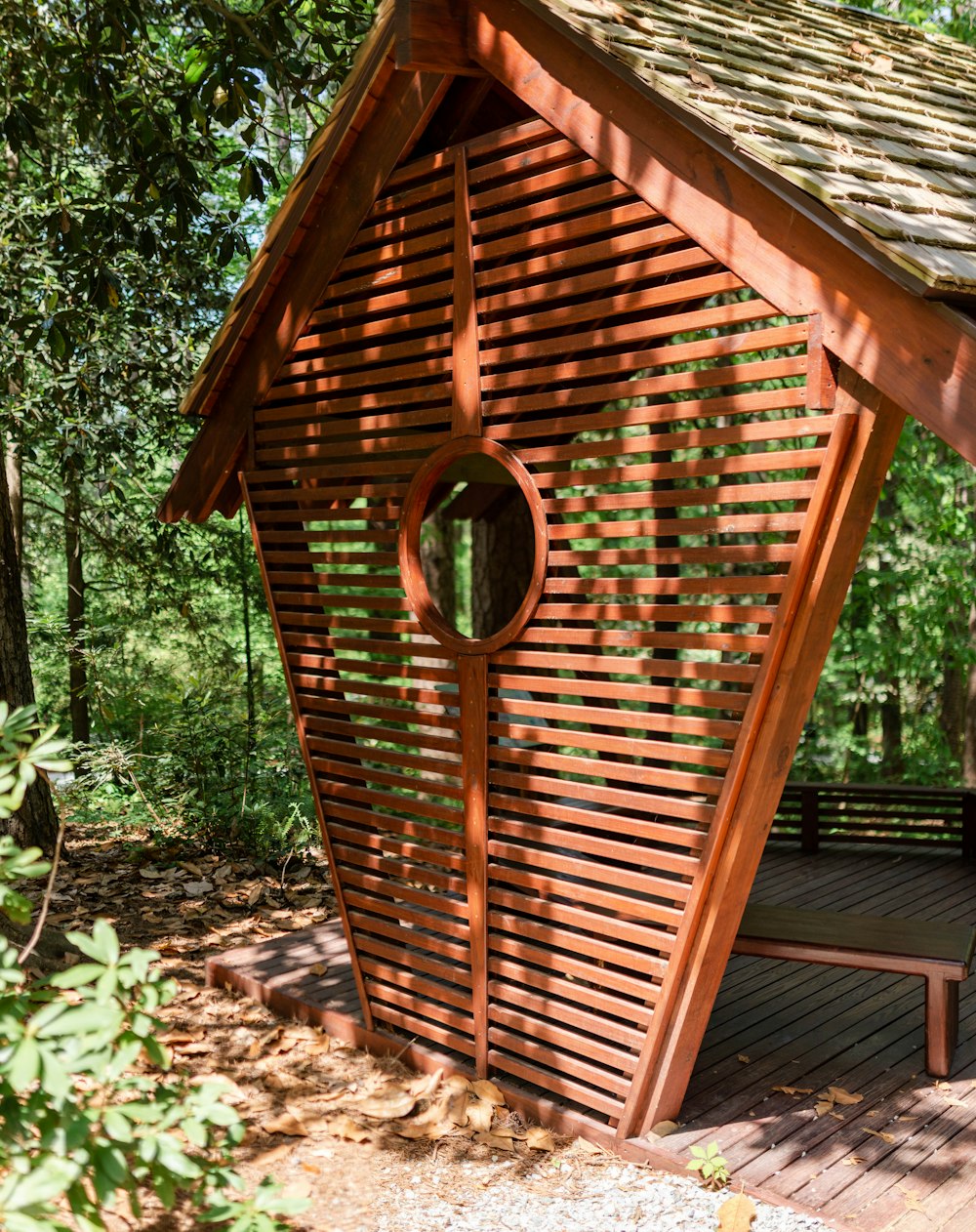 a wooden structure with a circular hole in it
