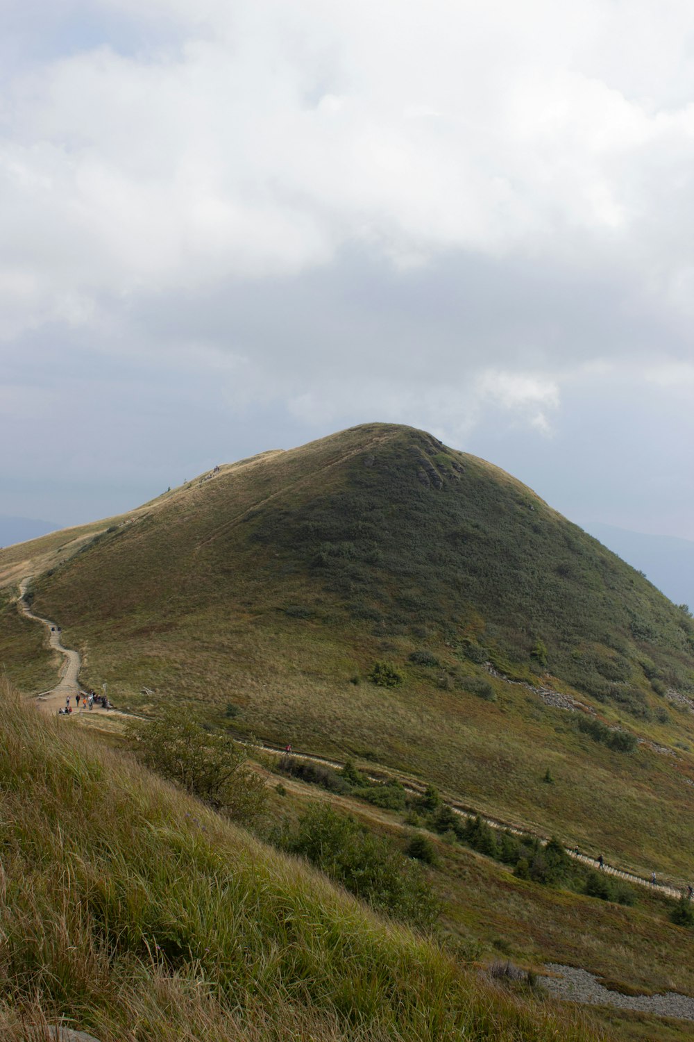 a grassy hill with a dirt path going up it