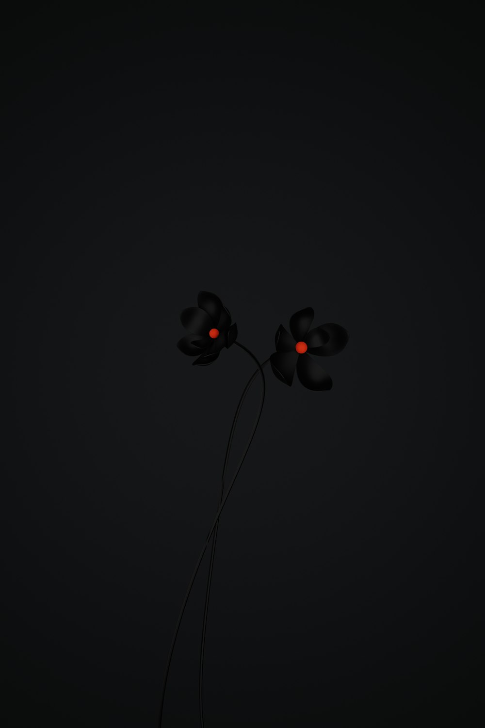 a black flower with red eyes in the dark