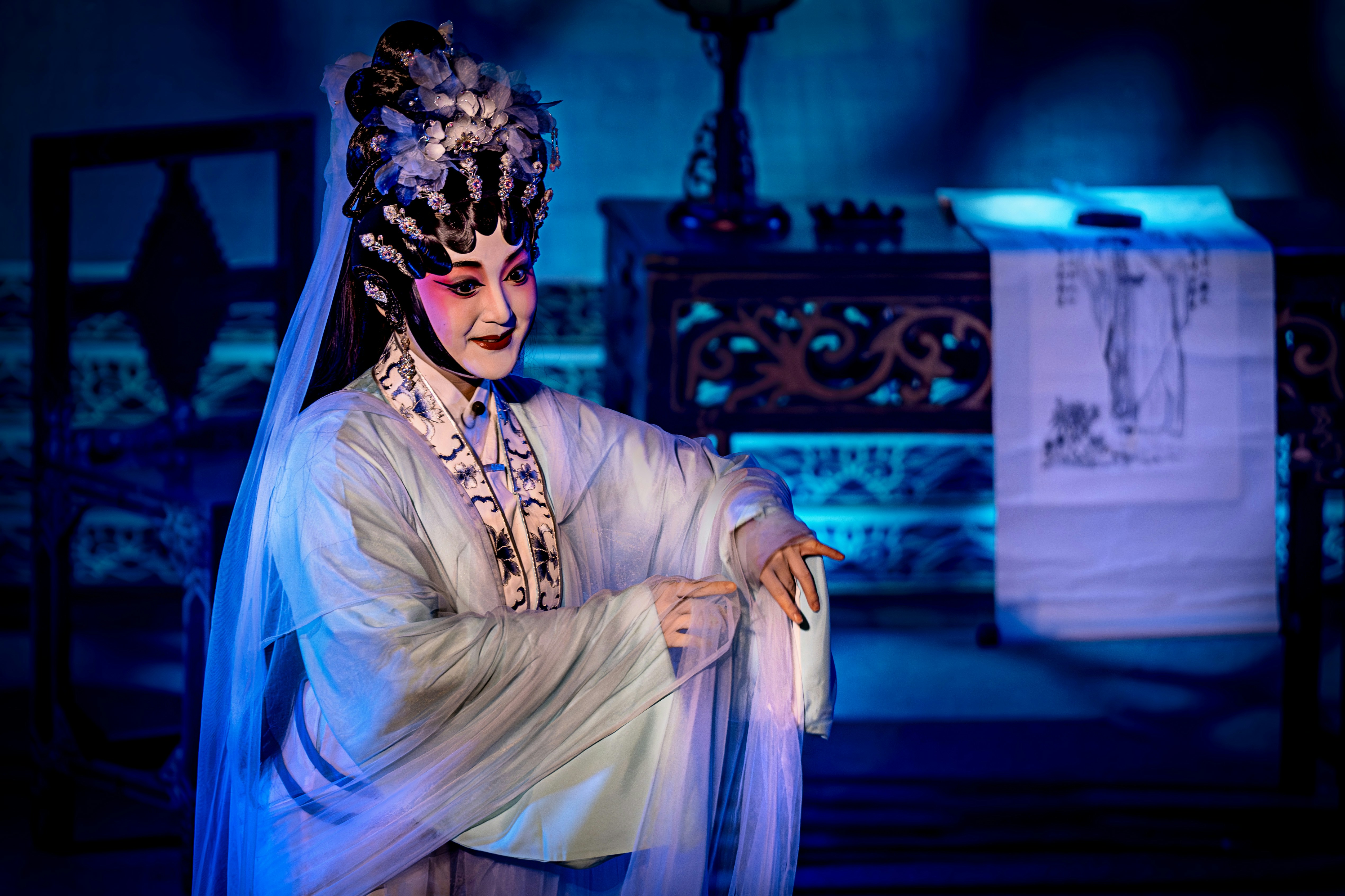 a woman in a costume with a veil on her head