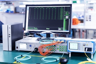 a computer monitor sitting on top of a table