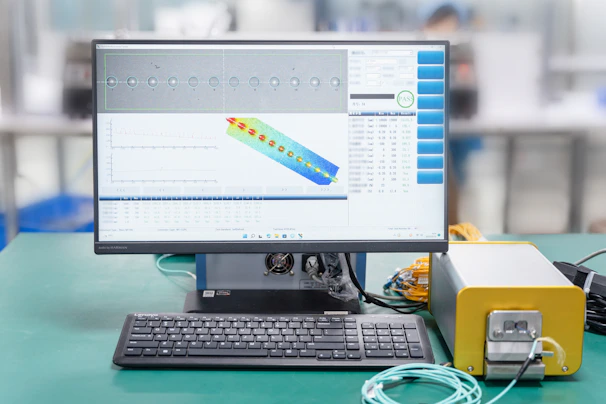 a computer monitor sitting on top of a desk