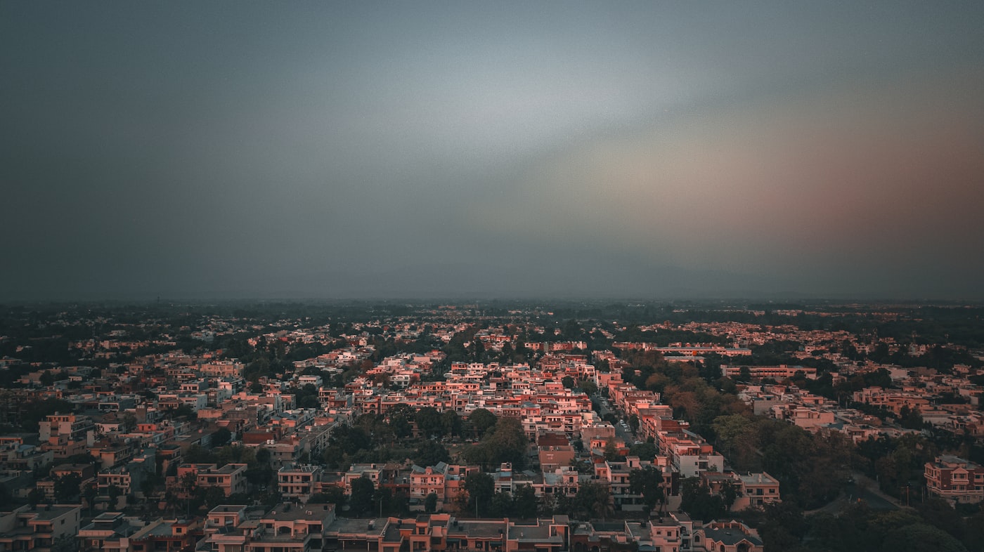 Chandigarh city aerial view dusk