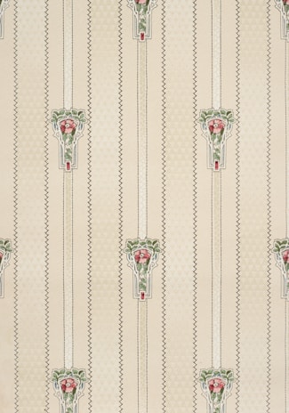 Vertical striped pattern featuring floral motifs with ornate detailing. The design is symmetrical and repeats across the surface with a combination of geometric lines and floral elements.