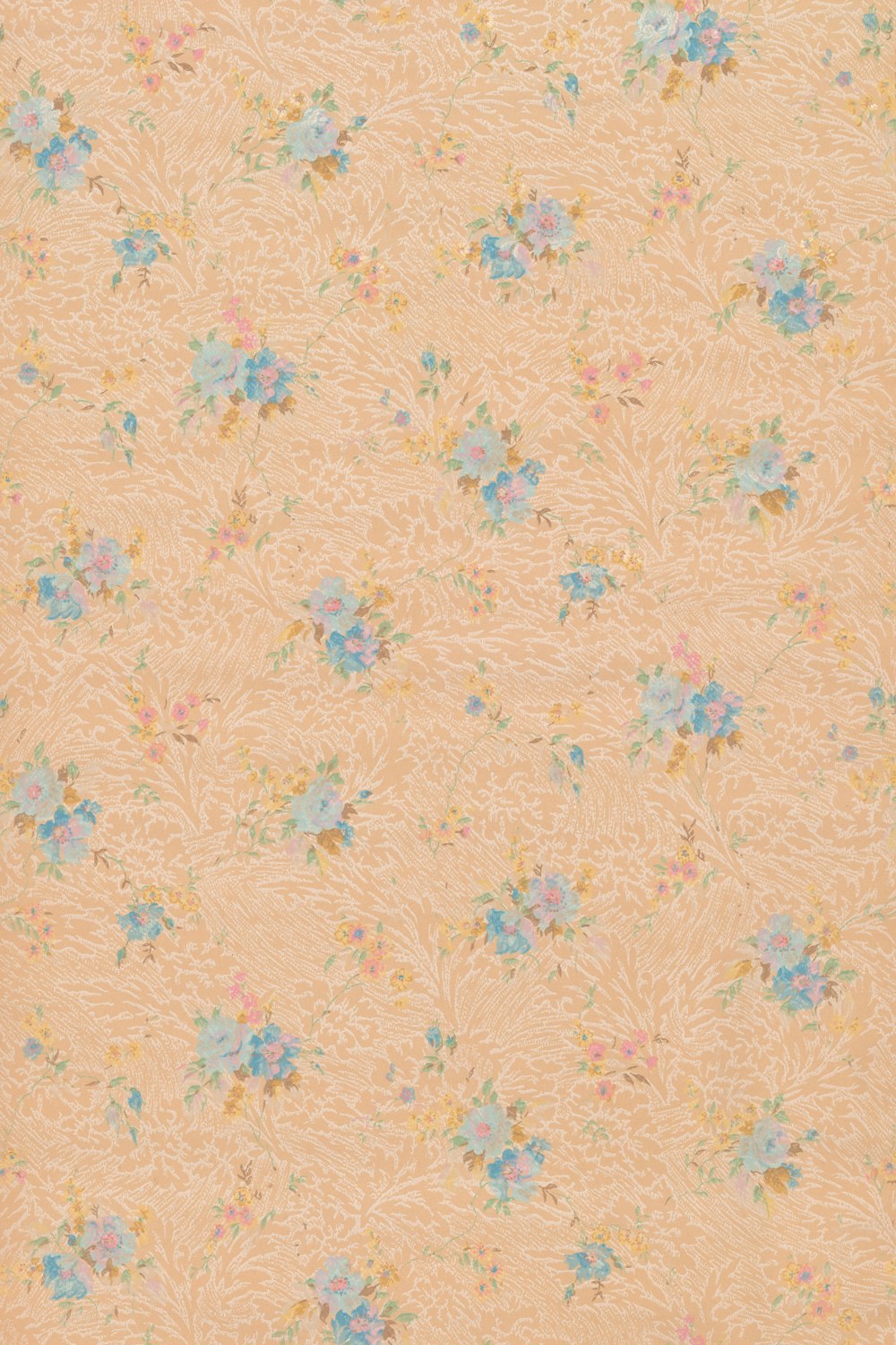 a floral wallpaper pattern with blue and pink flowers