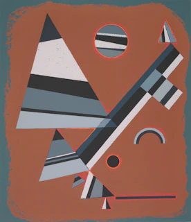 Red and gray abstract art piece symbolizing justice and balance in law.