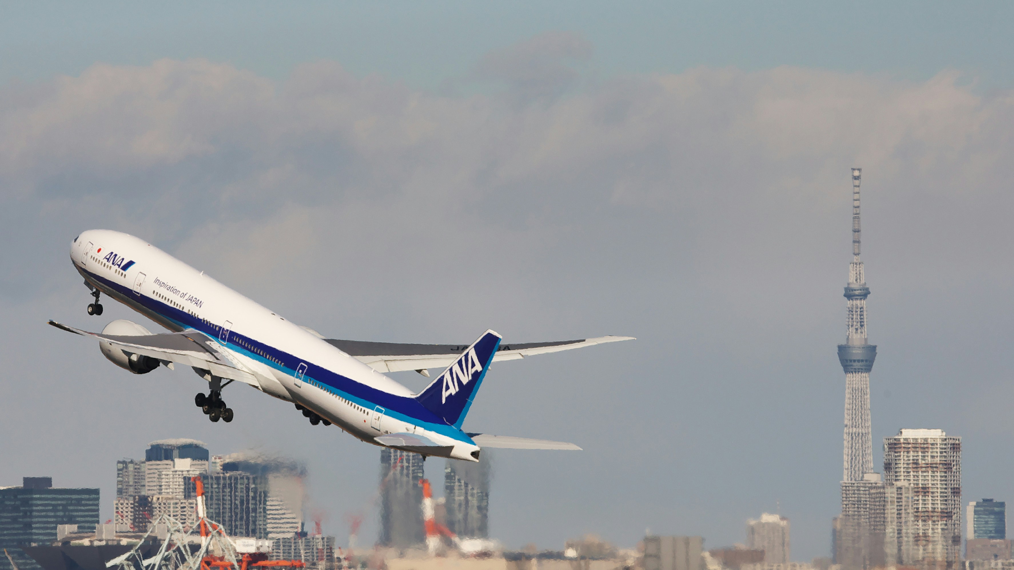 a large jetliner flying through a cloudy sky