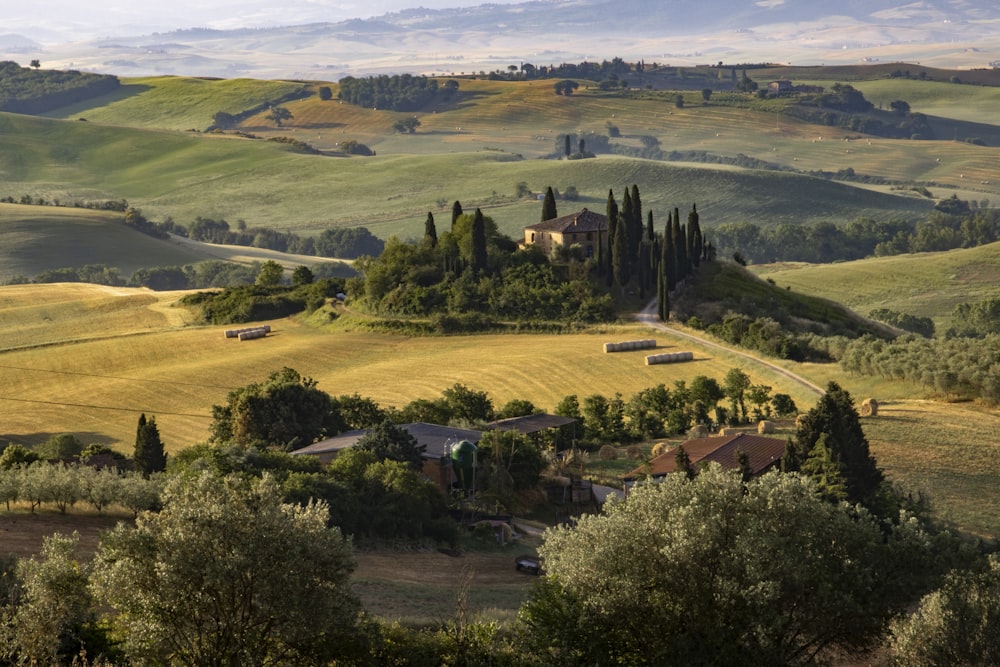 a small village in the middle of a field