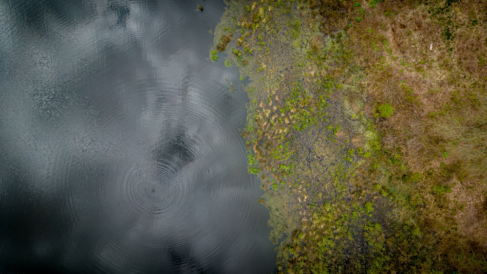 an aerial view of a body of water