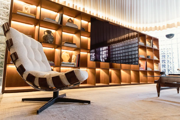 a chair and a table in a room