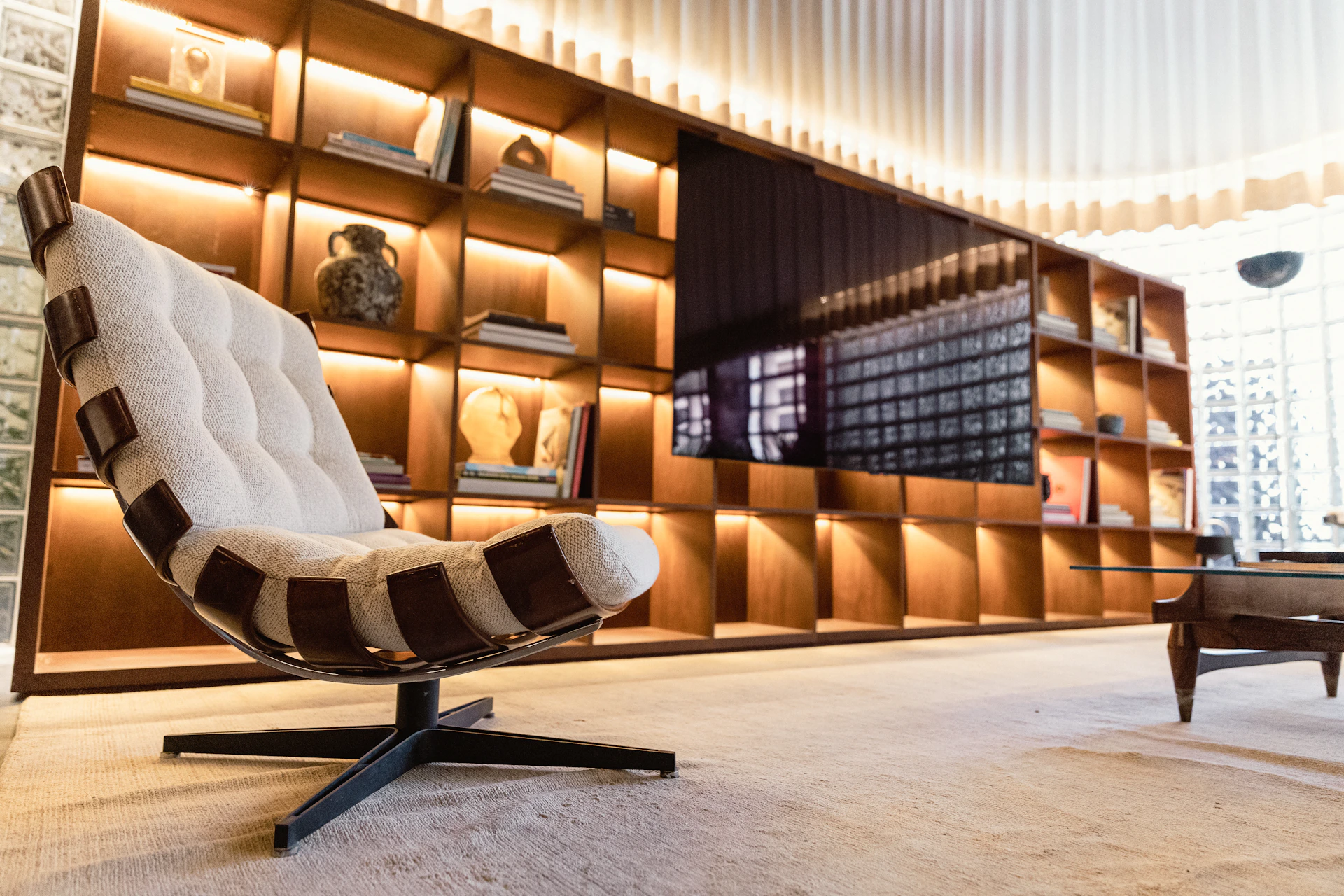 a chair and a table in a room
