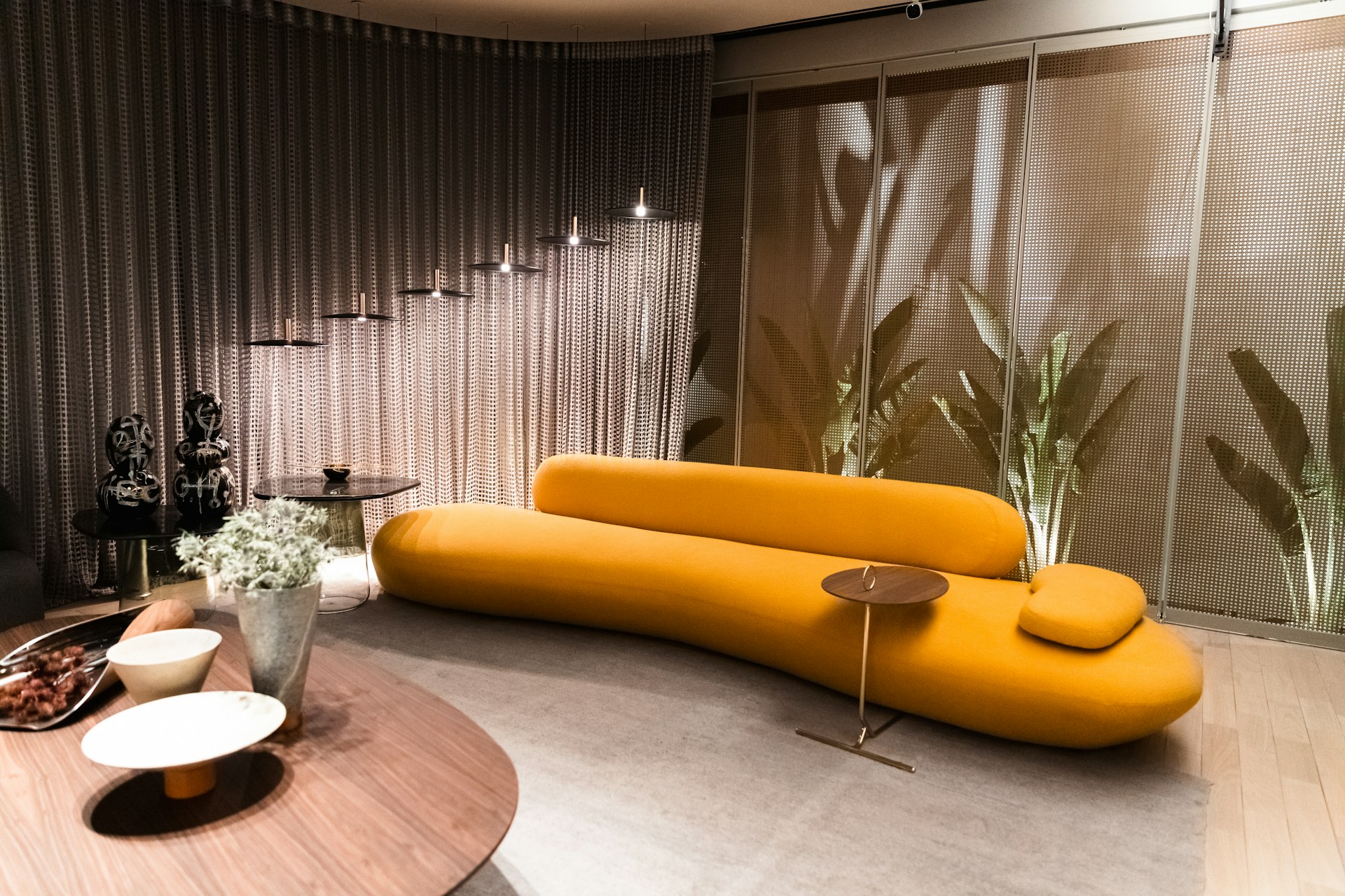 a living room with a couch and a table