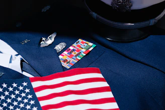 a close up of an american flag on a suit