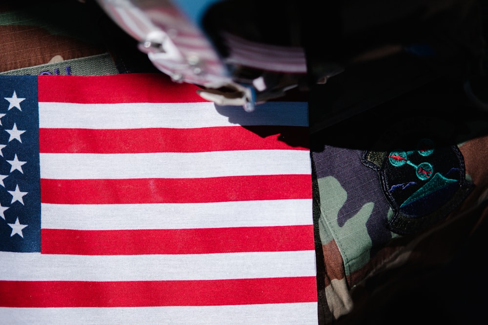 a close up of an american flag on a jacket
